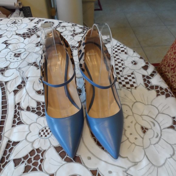 Jennifer Chamandi Light Blue/Leopard "Lorenzo" Two Tone Leather Pumps Si… - Picture 3 of 16